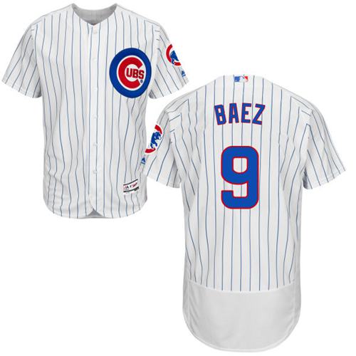 Cubs #9 Javier Baez White(Blue Strip) Flexbase Authentic Collection Stitched MLB Jersey - Click Image to Close